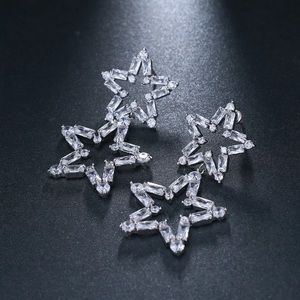 Anthro Starry Royal Bohemia Silver ⭐️ Star Drop Big Earrings